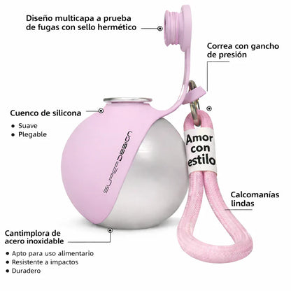 NubeHydro™ - Botella 2-en-1 con Cuenco Plegable para Perros